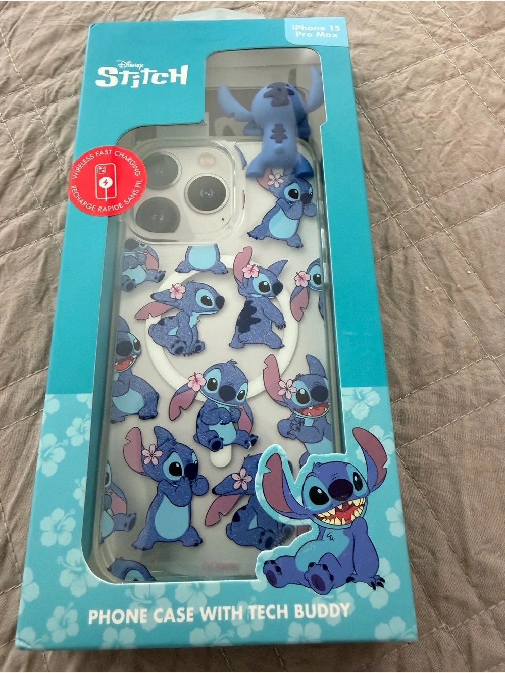 Disney Stitch Multi-Blue iPhone 15 Pro Max Case with Tech Buddy